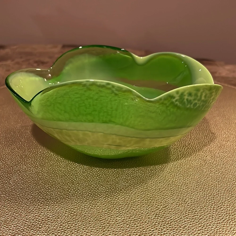 Murano Venezia for Crate & Barrel Green Petal Bowl